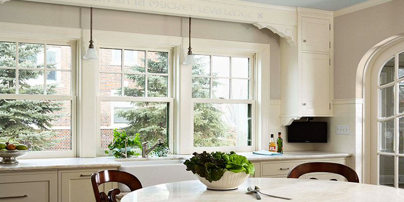 Beautiful historic kitchen replacement windows from Marvin Windows and Doors installed by Precision Windows and Doors in Kansas City Missouri